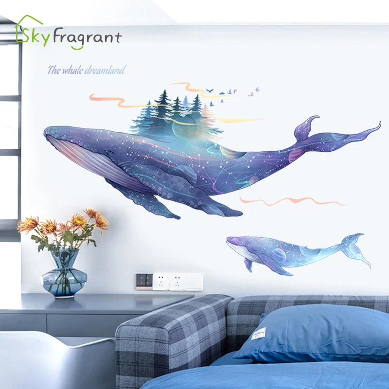 Creative Sea Whale Fish Wall Stickers For Living Rooms Home Bedroom Background Wall Decor Self Adhesive Vinyl Sticker Wallpapers