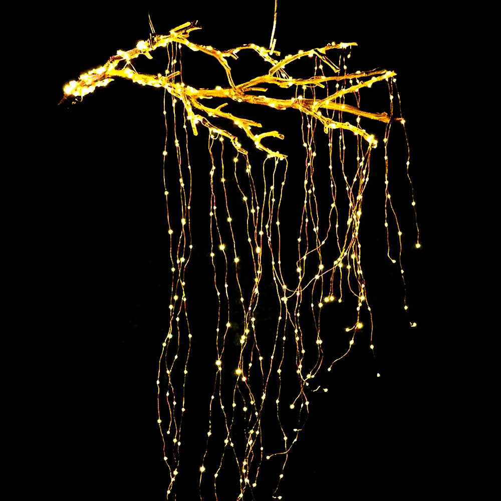 200/400 LED Copper Wire Fairy String Lights Vines Branch Waterfall Lamp with DC 12V 2A Adapter for Christmas Tree Party Decor