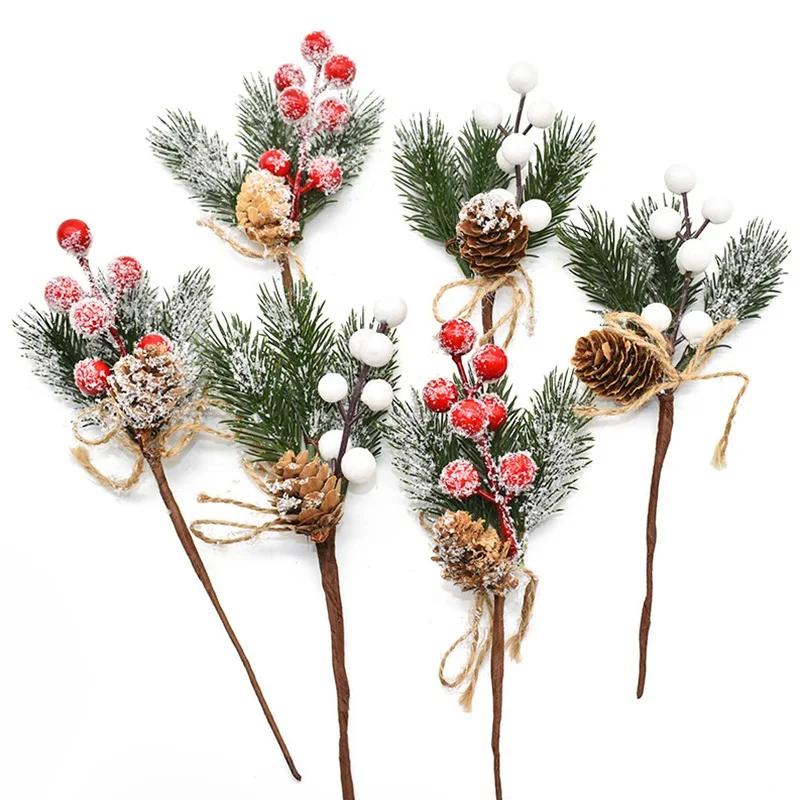 2PCS Christmas Berry Artificial Pine Cone Christmas Garland Decoration Fake Flower Pine Tree Branch DIY Home Party Wedding Decor