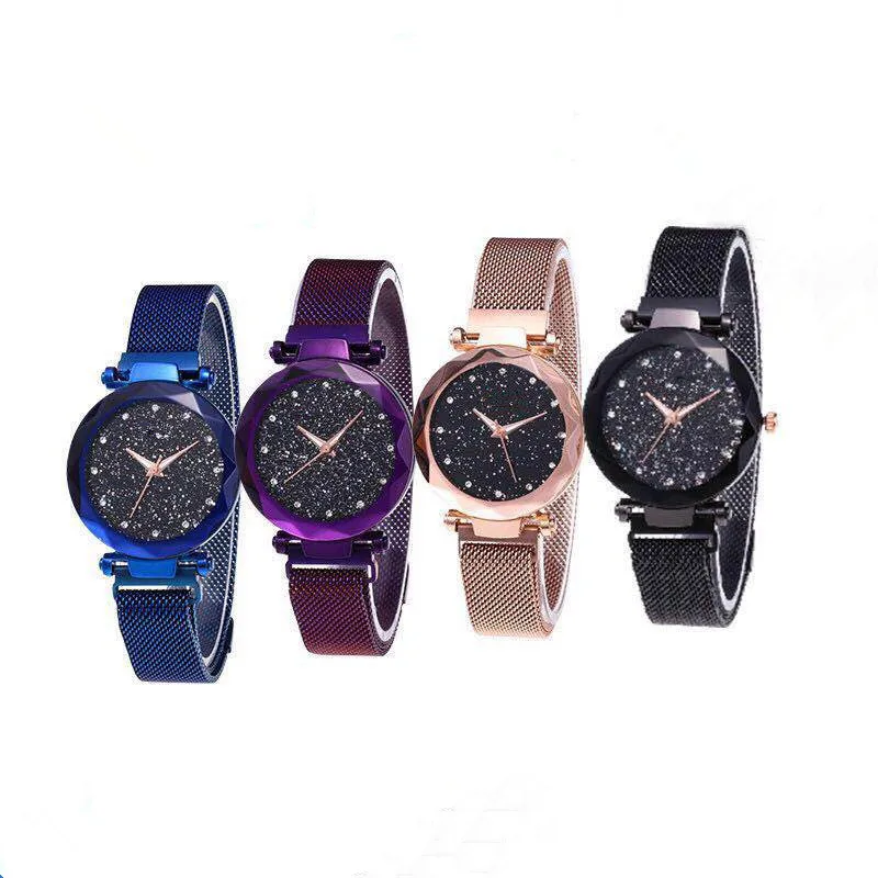 Fashion Luxury Brand Women Star Sky Watch Ladies Magnet Stone Milan Mesh Belt Watch Women's Bracelet Quartz Wrist Watch