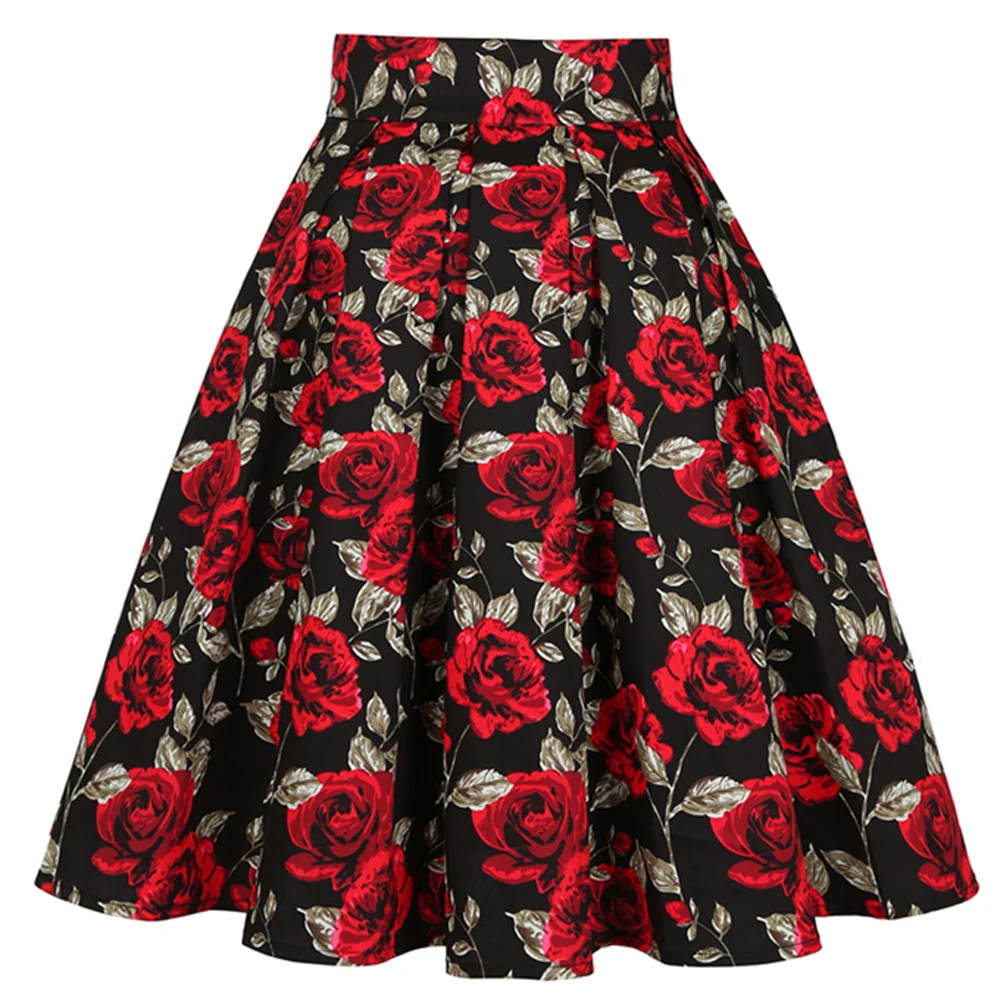 

Women Floral Print Pleated Skirts High Waist Casual Streetwear All-match Korean Novelty Daily Skater Swing Midi Skirt SS0012