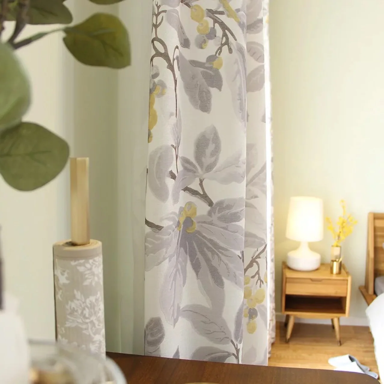 New American Pastoral Country Vorhang aus bedruckter Stoff aus Baumwolle und Leinen, graue Loquat-Vogelvorhänge für Wohnzimmer, Esszimmer, Schlafzimmer – Detail 7