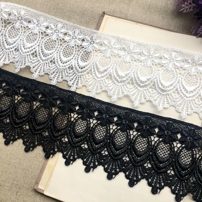 8CM Wide Luxury White Black Embroidery Fabric 3D Flowers Dress Guipure Lace Edge Trim Garment Dress Curtains DIY Sewing Supplies