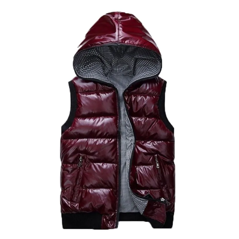 

Autumn Winter Women Glossy Warm Hooded Vest Coat Casual Zipper Sleeveless Jacket Female Short Cotton Outwear Tops Ladies Parka