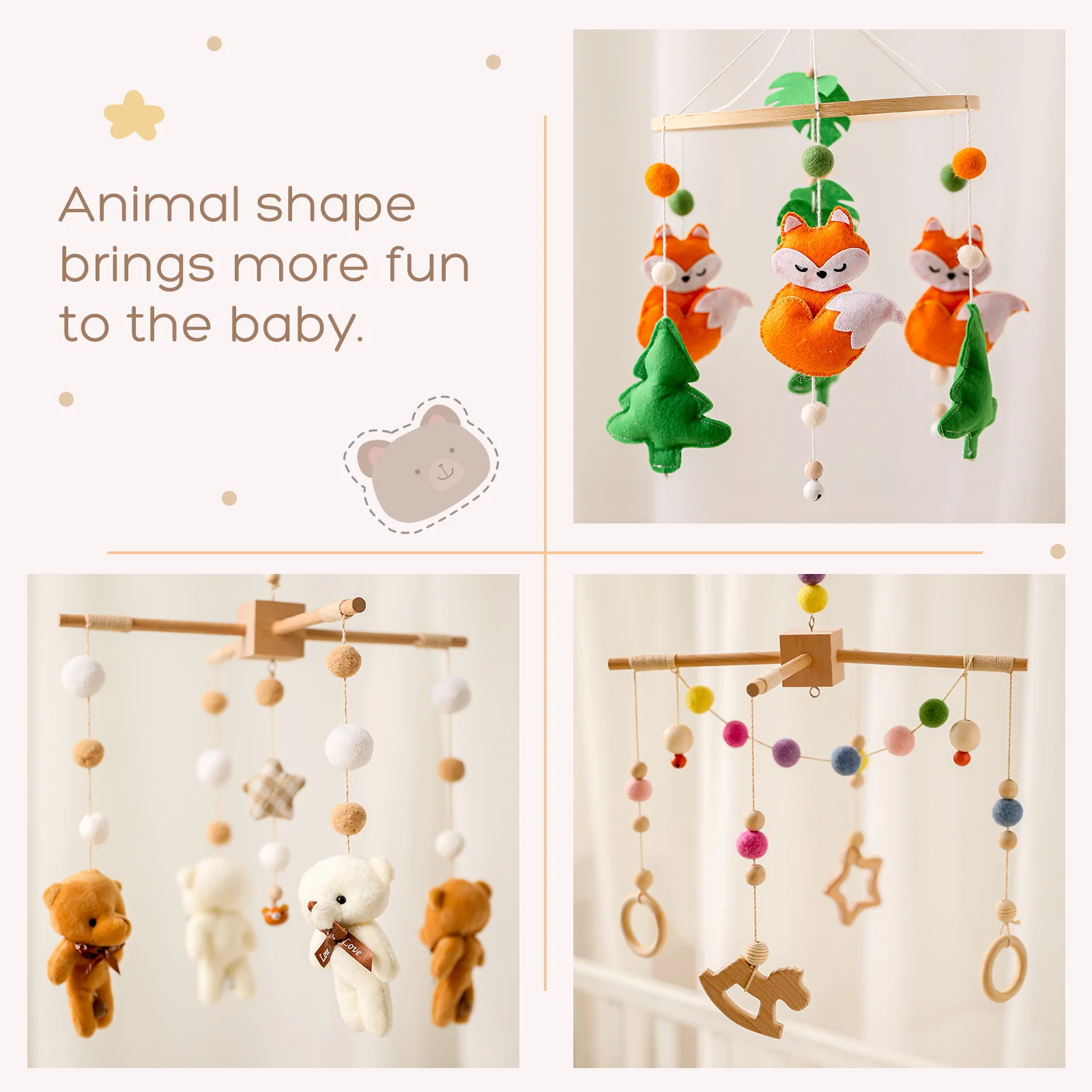 Cartoon Animals Baby Crib Mobiles Rattles Bed Bell Musical Box 0-12 Months Carousel Crib Holder Music Educational Handmade Toys