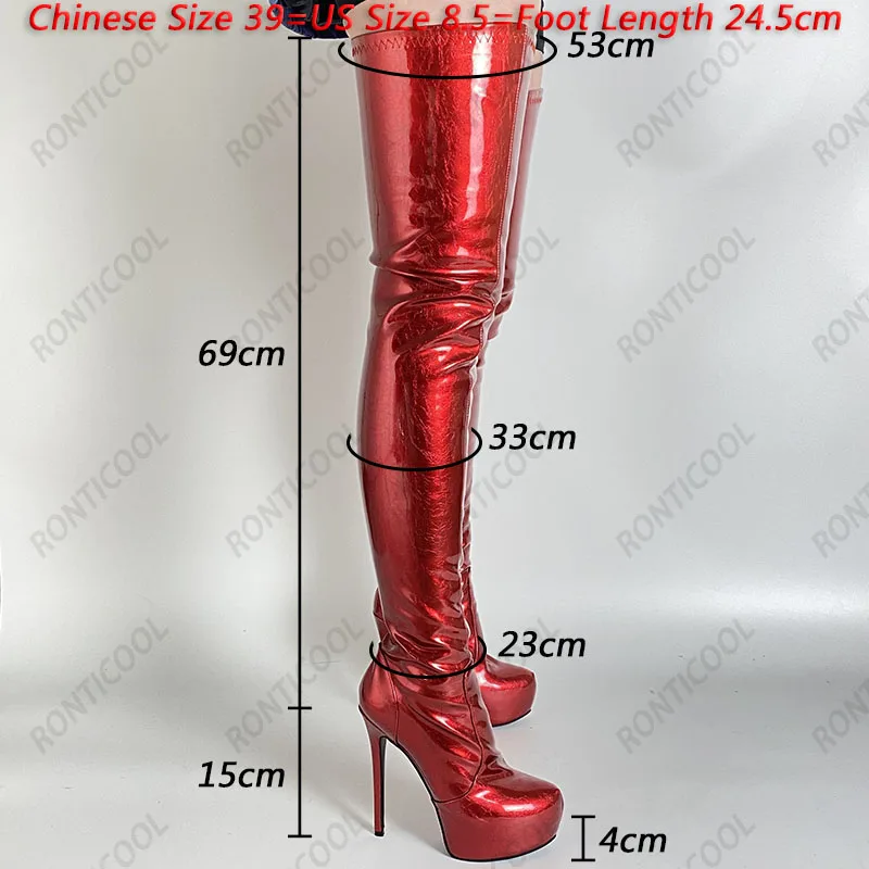 Olomm New Fashion Women Winter Thigh Boots Sexy Stiletto Heels Round Toe Beautiful Crack Red Party Shoes Women Plus Size 35-47