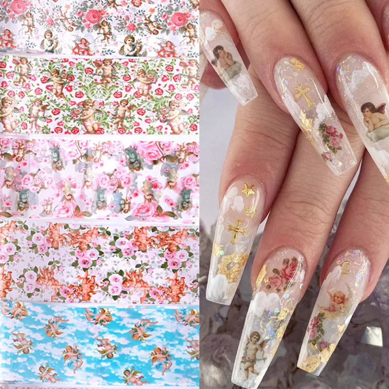 10 Pcs Nail Art Stickers 10-color Color Transfer Sticker Classic Natural Flower Rose Set Star Glue Transfer Nail Art Decorations