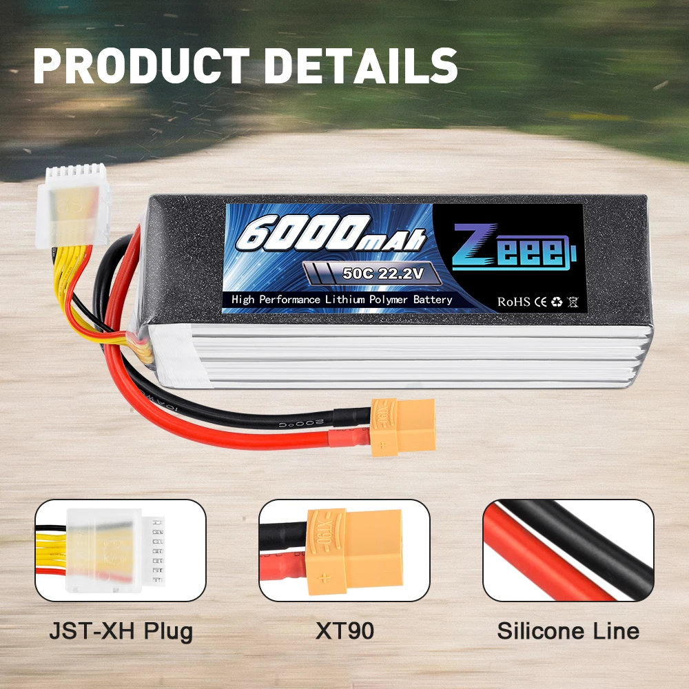 Zeee 6S 6000mAh Lipo Battery 50C 22.2V with XT90 Plug Softcase for RC Car Truck Quadcopter DJI Airplane Boat Hobby RC Model Part