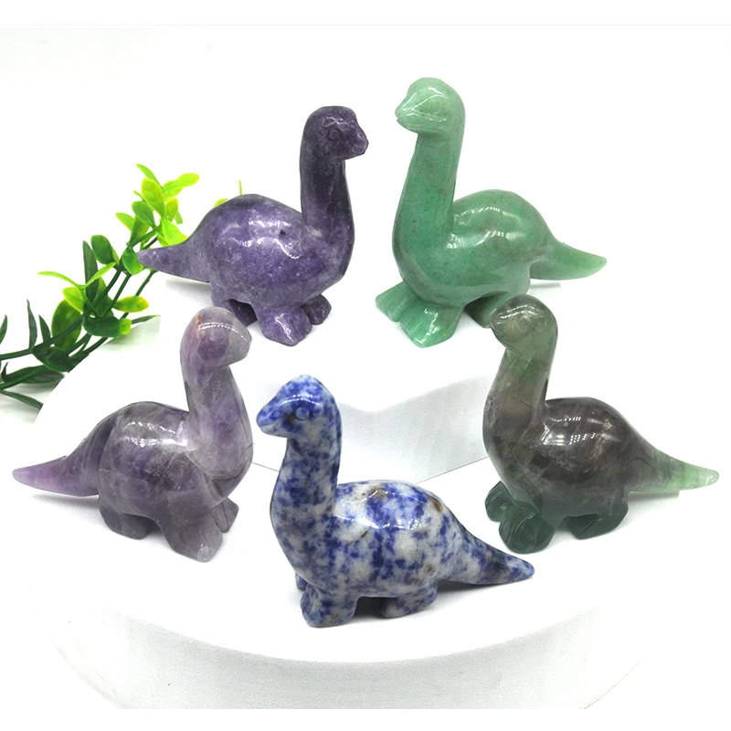 

3" Dinosaur Statue Stone Natural Crystal Diplodocus Riki Healing Quartz Animal Figurine Home Decoration Gemstone HandCrafts Gift