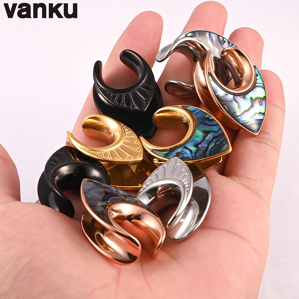 Vanku 2PCS Water Drop Saddles Weights Shell Ear Piercing Tunnels Expanders Body Jewelry Earring Plugs Gauges Stretchers
