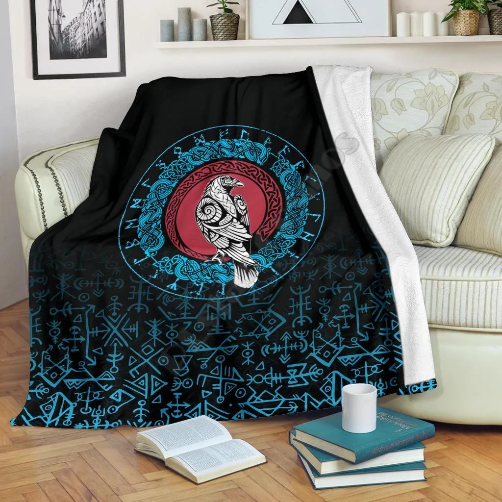 Viking Style Premium Blanket Raven Celtic Cozy Premiun Fleece Blanket 3D All Over Printed Sherpa Blanket on Bed Home Textiles