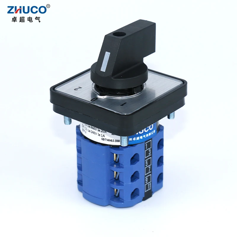 ZHUCO SZW26/LW26-20 1-0-2  3 Position 3 Phase Cam Switches Rotary Switch Changeover Control Switch 64X64 48X48 mm Panel Mount