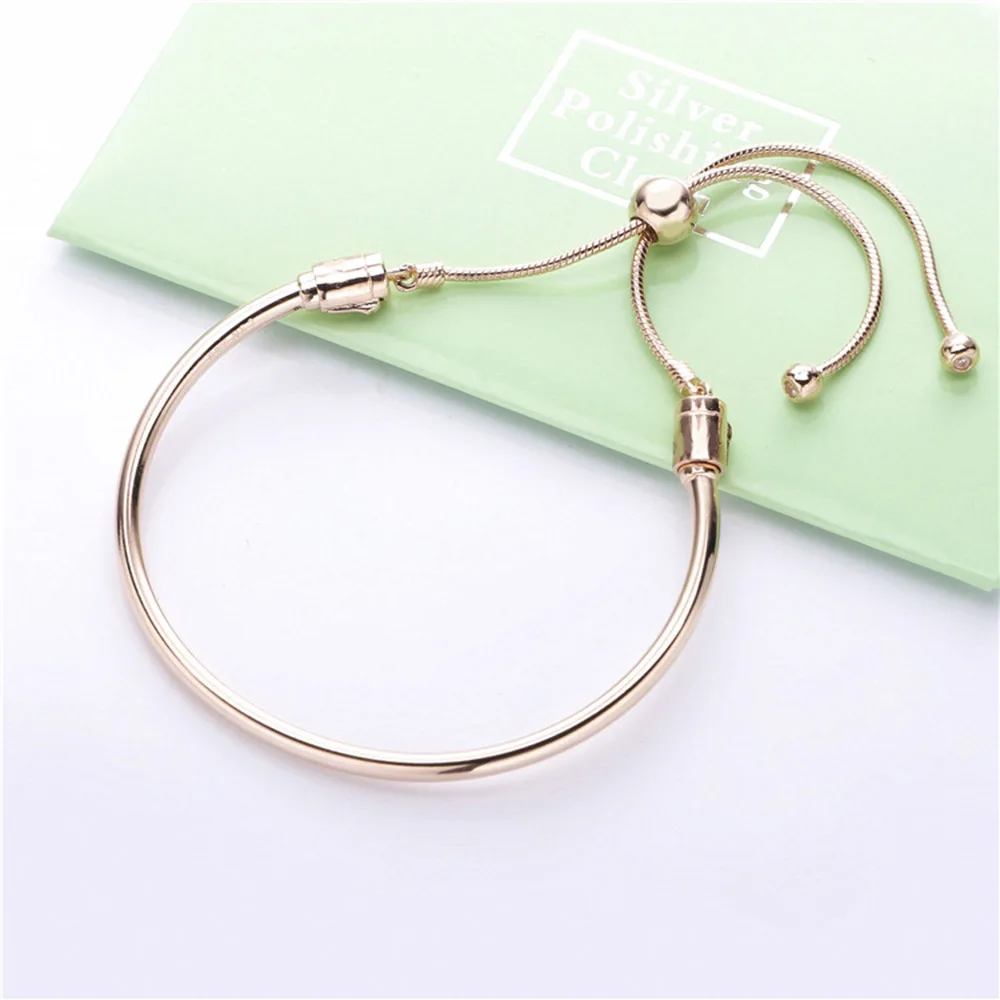 New 925 Sterling Silver Telescopic Bracelet Woman Bangle Fit PAN DIY Beads Charm Rose Gold Fine Jewelry Gift For Female