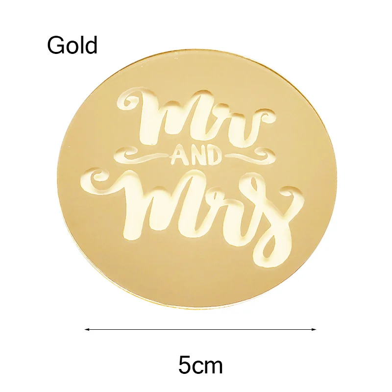 5cm New Circle Mr&Mrs Cupcake Topper Acrylic Sliver Rose Gold Cake Topper for Mariage Engagement Wedding Party Cake Decorations