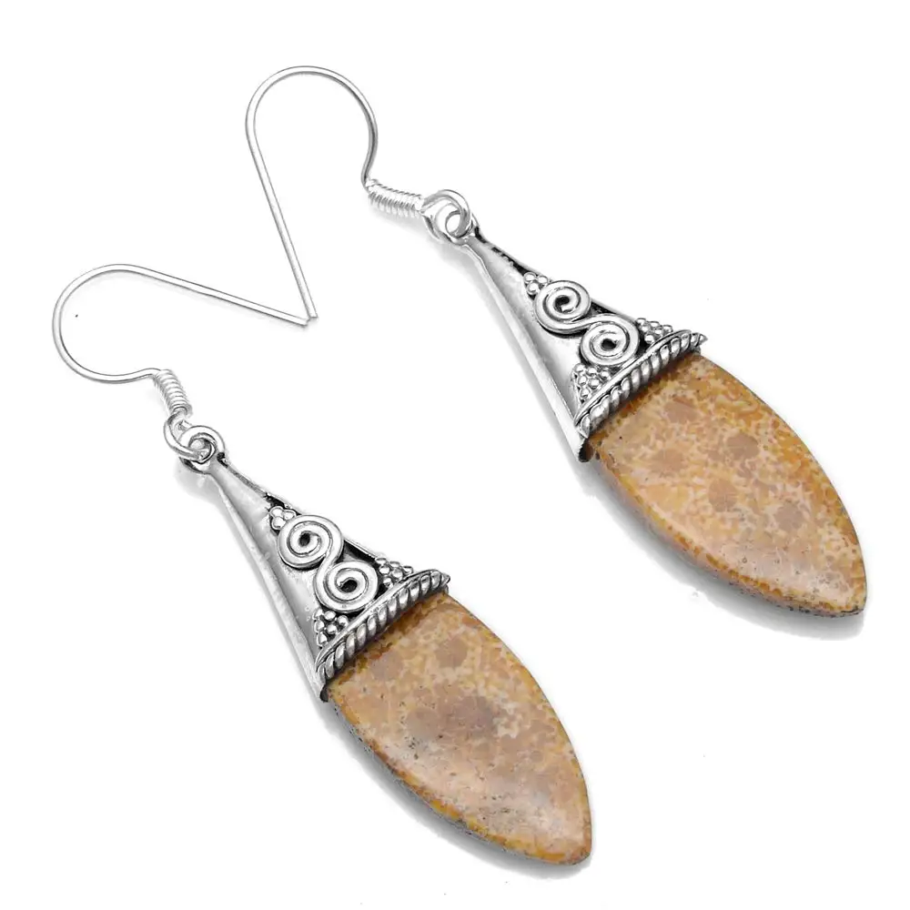 

Genuine Fosil Coral 925 Sterling Silver Earrings, 52.6 mm, 2SE0510