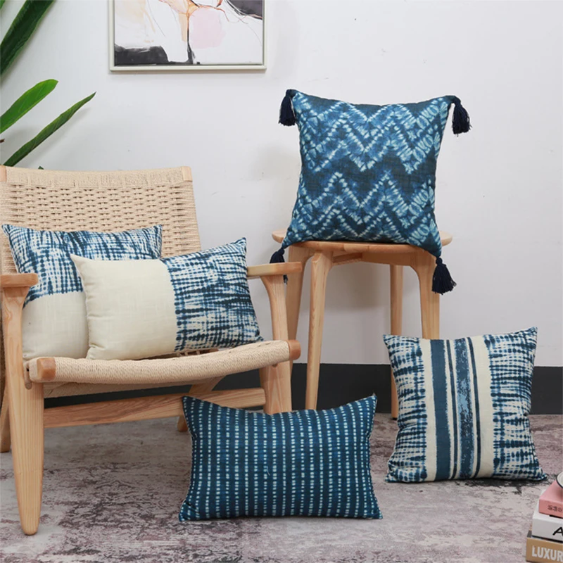 Decor Pillow Cover 45x45cm/30x50cm Ink Blue Cushion Cover With Tassels for home decoration Living Room Bedroom Sofa Couch Bed