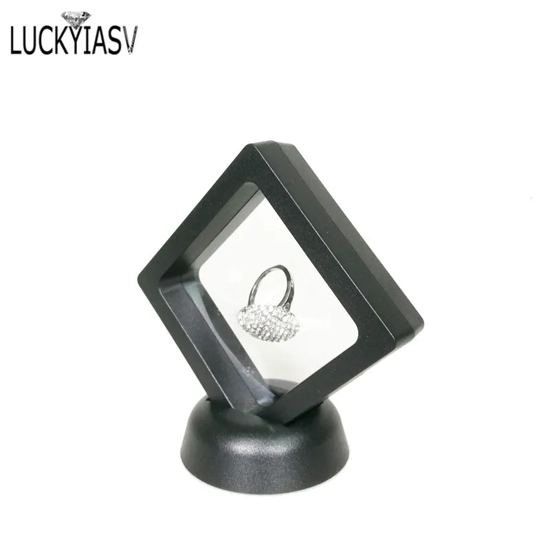 Schwarz Weiß Kunststoff Ausgesetzt Floating Display Fall Ohrring Münze Edelsteine Ring Schmuck Lagerung Pet Membran Stand Halter Box 7*7*2cm