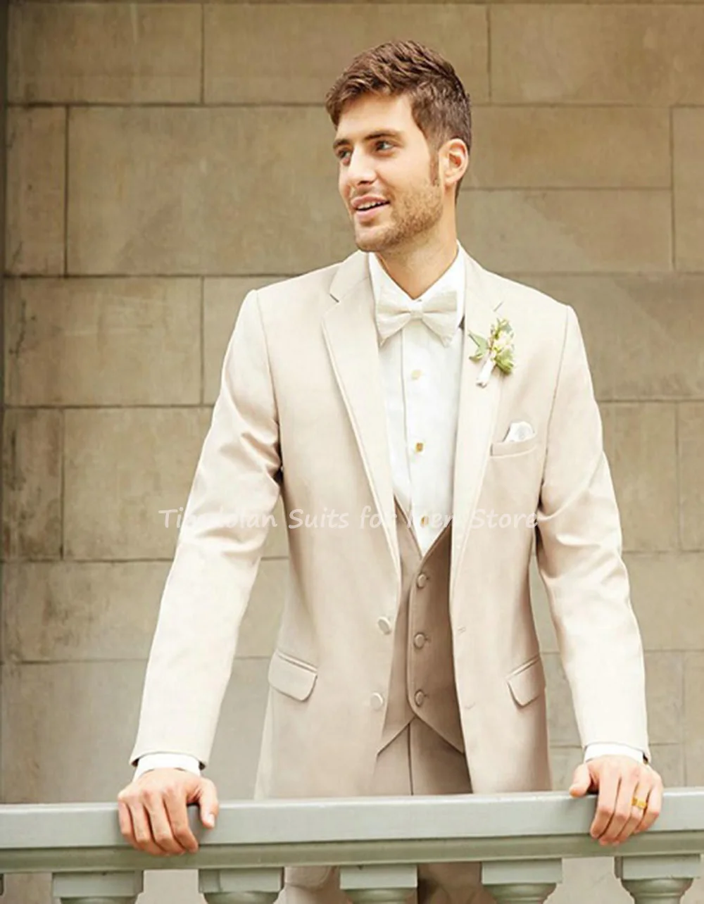 

3pcs Champagne Jacket Pants Vest Custom Made Coat Notch Lapel Blazer Trousers Tailored Slim Man'S Party Wear Wedding Suits Sets