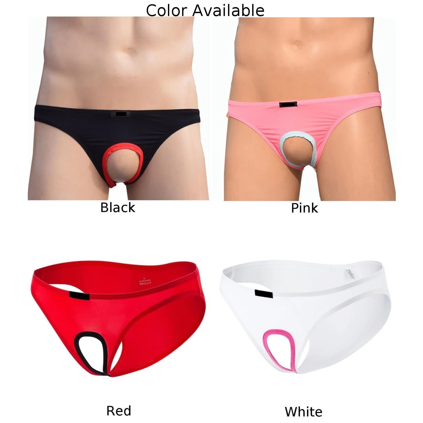 Men Sexy Hollow Breathable Briefs Unisex Open File Ice Silk Panties Low-Waist Underpants Men Penis Hole Underwear Bikini