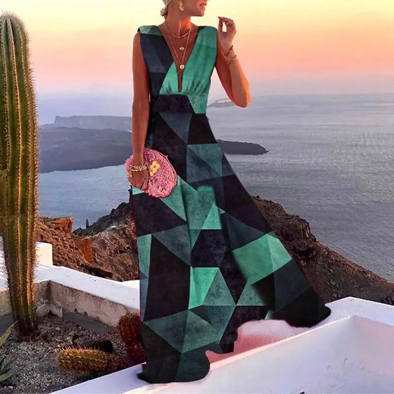 Robe de Soirée Élégante et Sexy pour Femme, Tenue de Couleur Unie, Col en V, Dos aux, FibBeach, Vintage, Été, 3XL