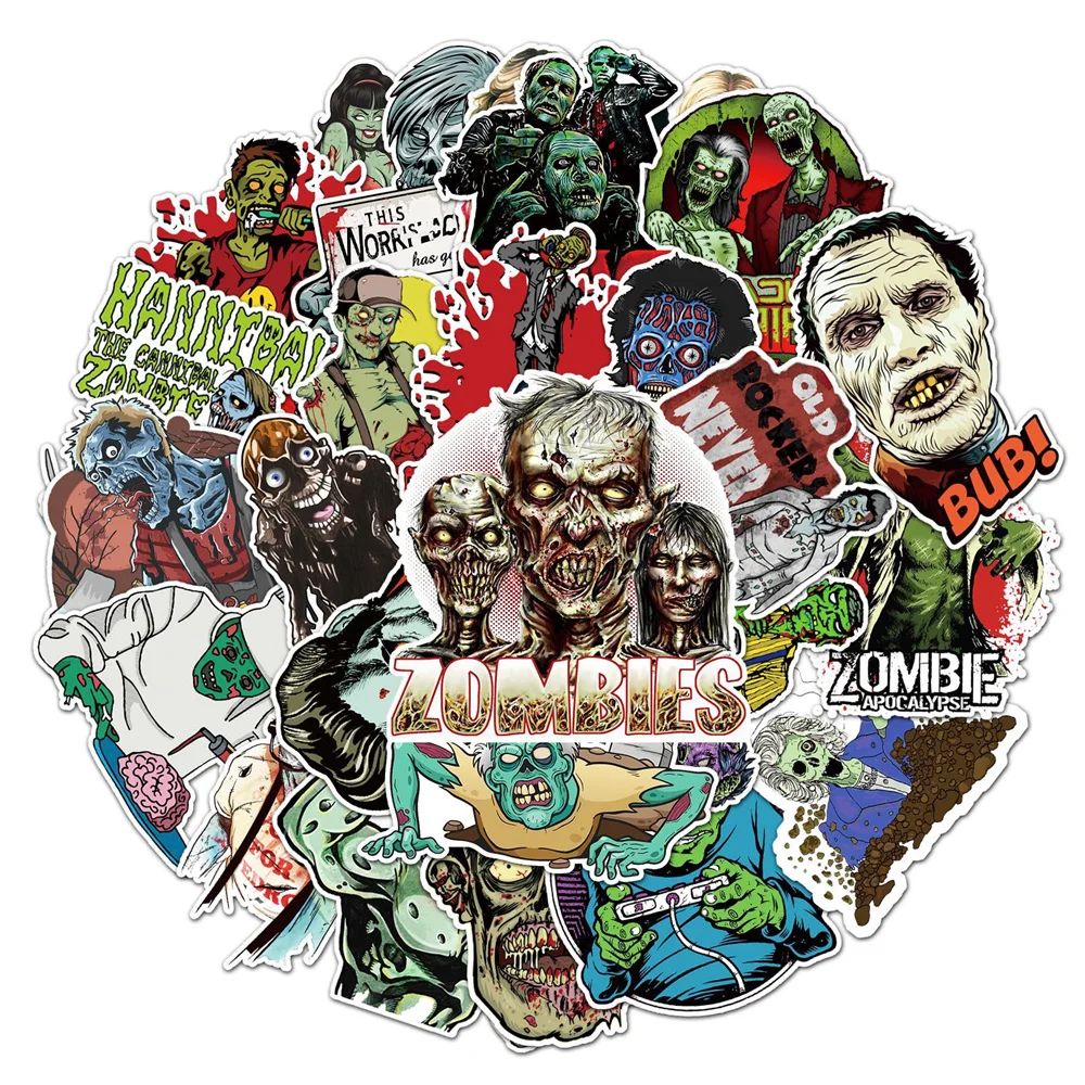 Horror Zombies Stickers for Notebooks, Vintage Scrapbooking Material, Craft Supplies, Stationery, Laptop, 50Pcs