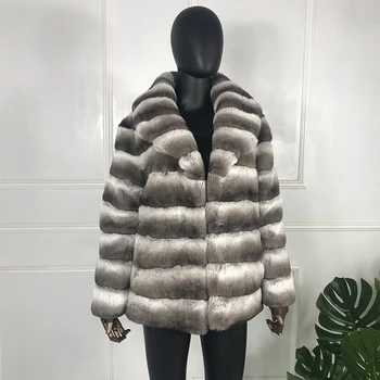 معطف الفرو الحقيقي للنساء سترة فرو أرنب ريكس الطبيعي معطف شينشيلا اللون معاطف فاخرة جديدة من فراء الأرنب الطبيعي