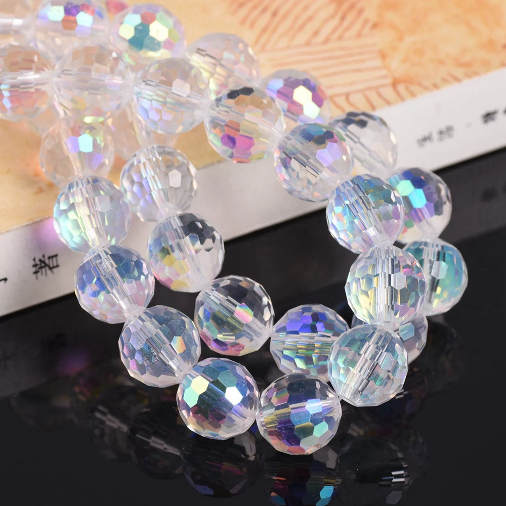 Round 96 Facets Cut Disco Ball AB Plated 6mm 8mm 10mm 12mm Crystal Glass Loose Spacer Beads Lot Colors For Jewelry Making DIY