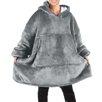 Herfst Winter Vrouwen Oversized Fleece Uitloper Dikke Warme Hoodies Sweatshirt Grote Zak Lange Mouw Truien Vrouwen Jas XZ685