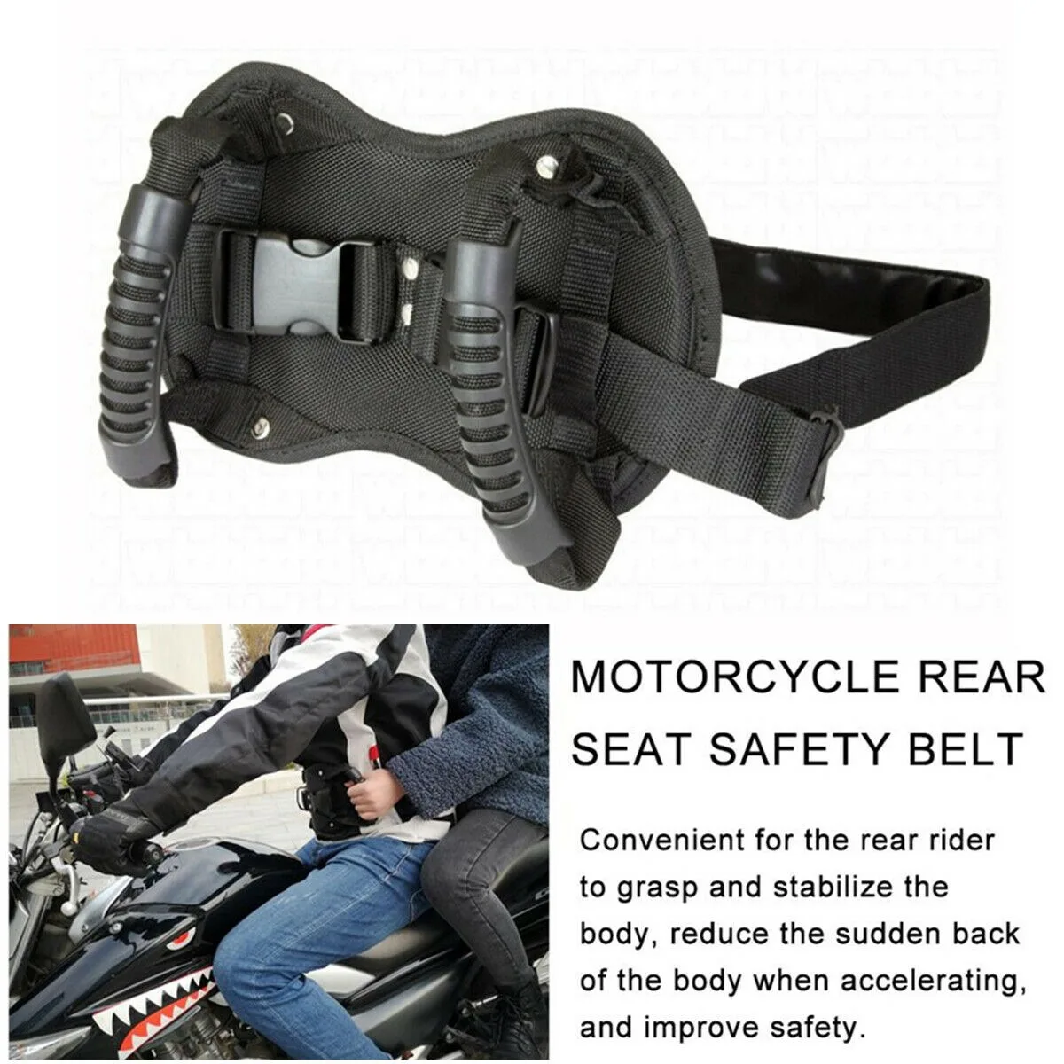 

Motorcycle Back Seat Safety Armrest, Passenger Grip Grab Handle Non-Slip Strap Seat Belt Protection