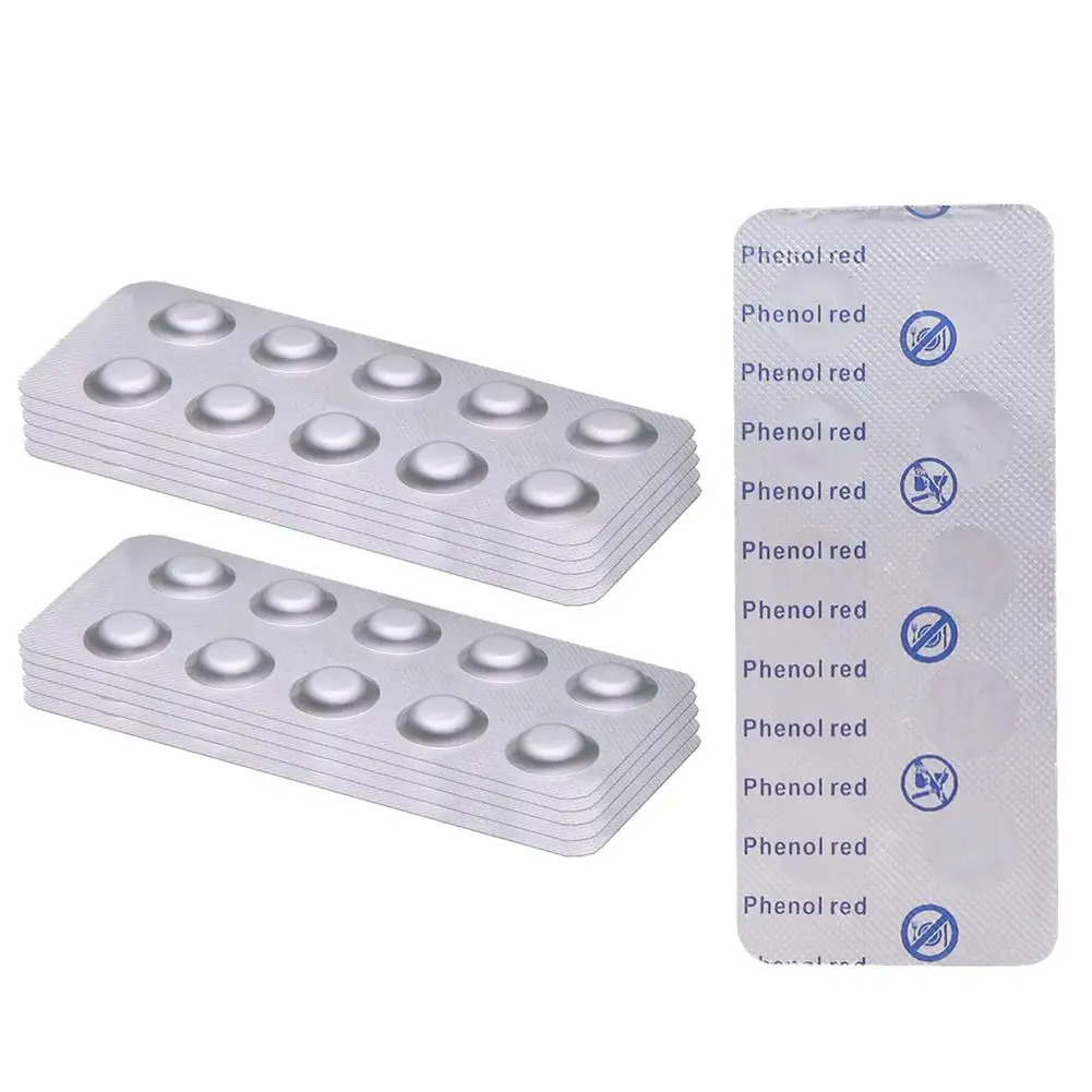 100PCS Pool Tester Kit For PH Value Water Quality Test Tablets PH Value Phenol Red Test Tablets Chlorine Swimming Pool Water Car