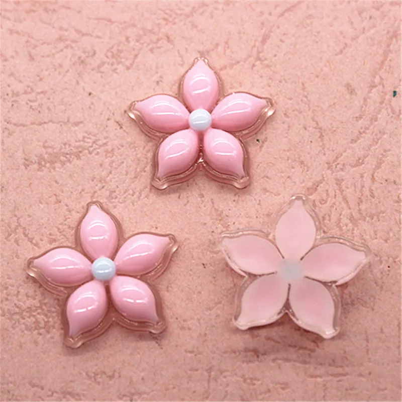 20pcs 24mm Kawaii Five-petal Flower Transparent Bottom Cabochon DIY Scrapbook Hair Bow Center Craft Deco