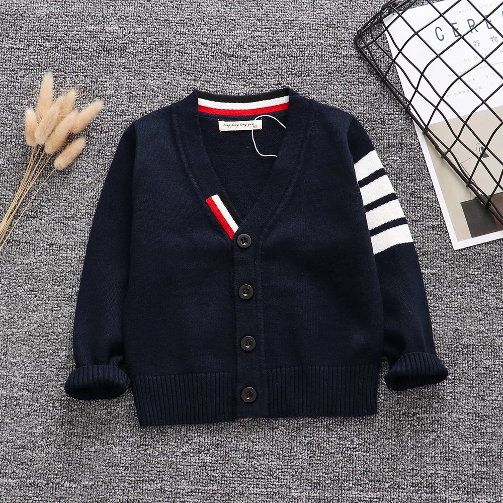 Ins Kids Boys Fashion V neck Cardigan Korean Style long sleeve strip sweater Children\'s Knitted cardigan sweater TP19036