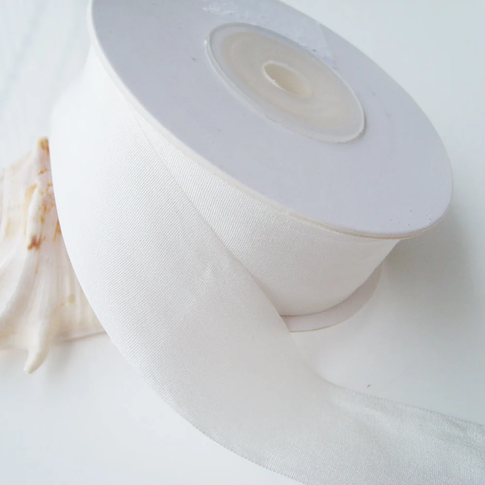 100% Pure Silk Ribbon Tape for Embroidery Handcrafts Art,Double Face Taffeta Natural White Ribbons,100meters