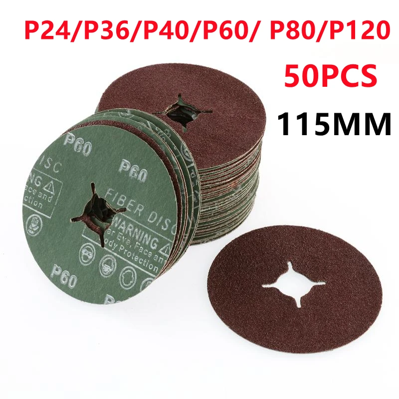 

50 Sheets/roll 115MM / 4.53" Cross Hole Red Steel Sandpaper Disc Fiber Sanding Discs Sheet Sandpaper P24/P36/P40/P60/ P80/P120