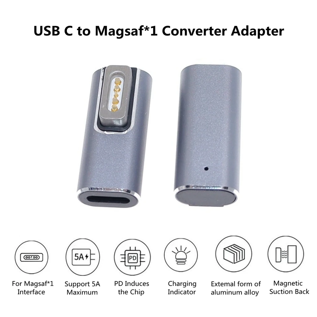 La policía magnético adaptador de tipo C hembra a IOS Interfac * 1 convertidor con indicador de luz 5A adaptador de carga para MacBook Air/Pro