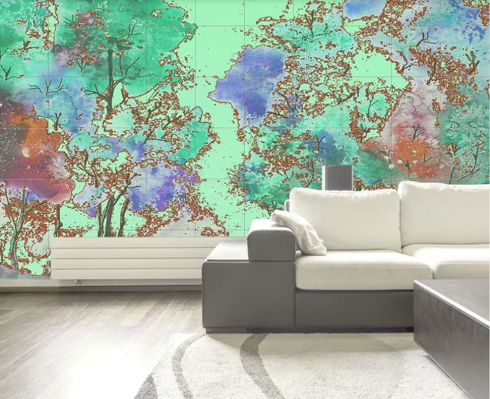 Custom mural wallpaper 3D5D8D new Chinese golden color woods hand-painted abstract landscape background wall