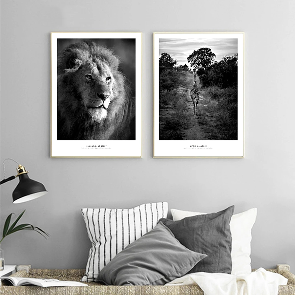 

Scandinavian Lion and Deer Animal Poster Nordic Black White Canvas Print Wall Art Painting Decorative Picture Home Decor