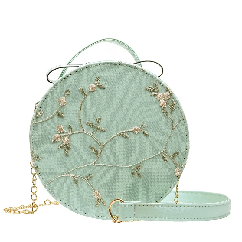 2024 summer new female temperament embroidered simple lace small round bag Korean version of the tide shoulder slung handbag