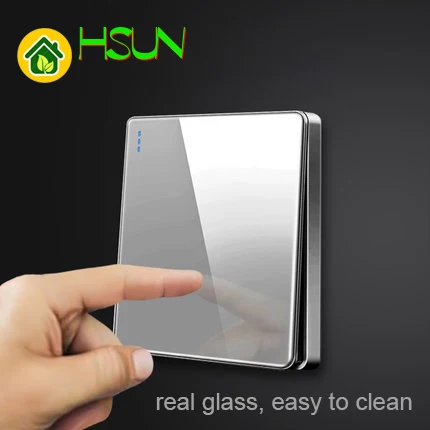 

High-grade 1 2 3 4 gang 1 2 way big panel Grey switch socket Type 86 Wall 2.5D Cambered Mirror Toughened glass Computer TV