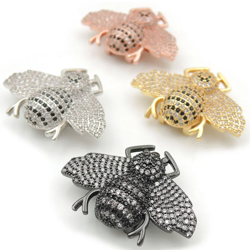 

30*22*7mm Micro Pave Clear&Black CZ Hornet Flat Beads Fit For Men And Women Making Bracelets Jewelry