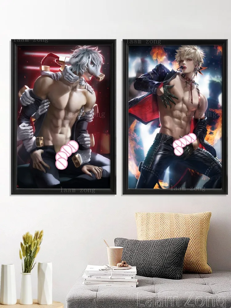 Izuku Midoriya Katsuki Bakugou Dabi Art Silk Poster Cartoon Sexy Nude Male Anime Prints Home Custom Bedroom