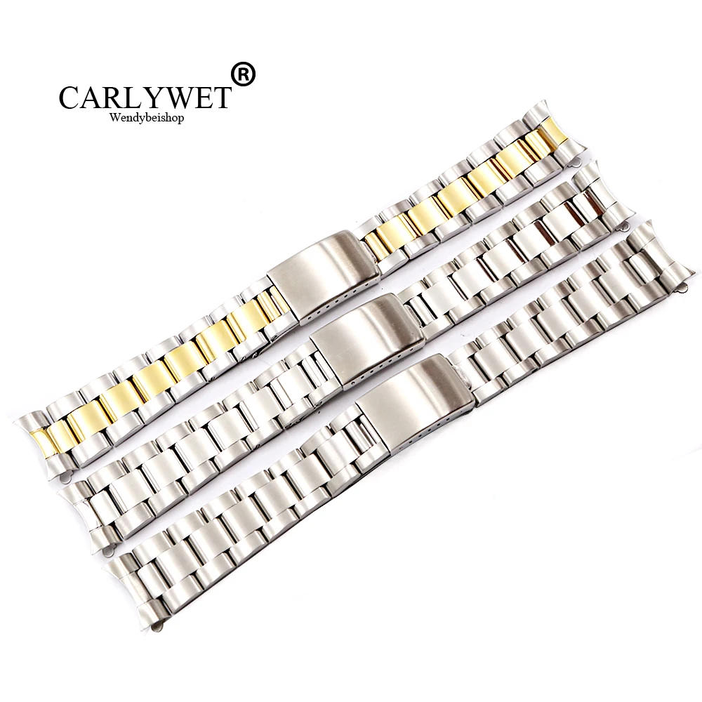 CARLYWET 19 20mm Top Grade Silver Gold Brushed 316L Solid Stainless Steel Watch Band Belt Strap Bracelets For Oyster Rolex Seiko