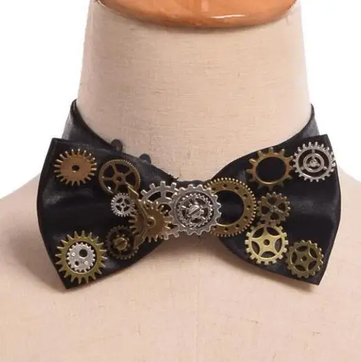 Steampunk Bowtie Vintage Gear Metal Men Black Neckwear Perform