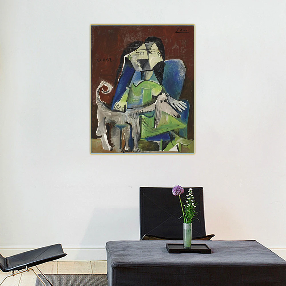 Citon Pablo Picasso《Woman with dog》Canvas Oil Painting Abstract Poster Painting Decorative Picture Wall Decor Home Decoration