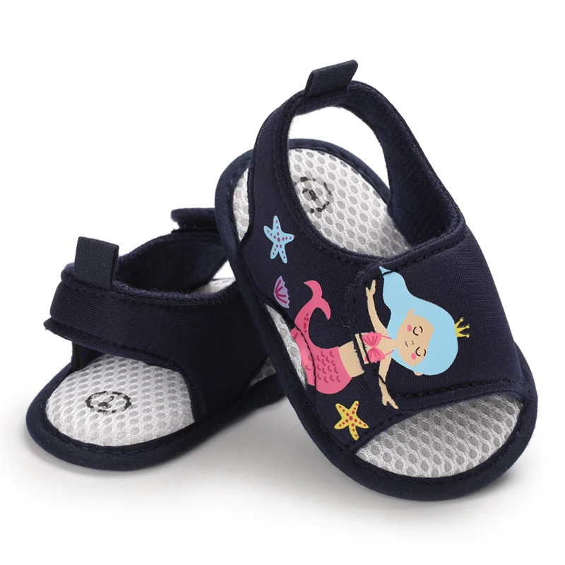 Newborn Baby Baby Baby Toddler Shoes Non-slip Breathable Solid Soft Soles Shoes Hollow-out Canvas Mermaid Sandals