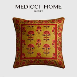 Medicci Home Begonia Flower Print Cushion Covers Retro Wool Blended Fabric American Style Luxury Throw Pillow Case Ginger Color