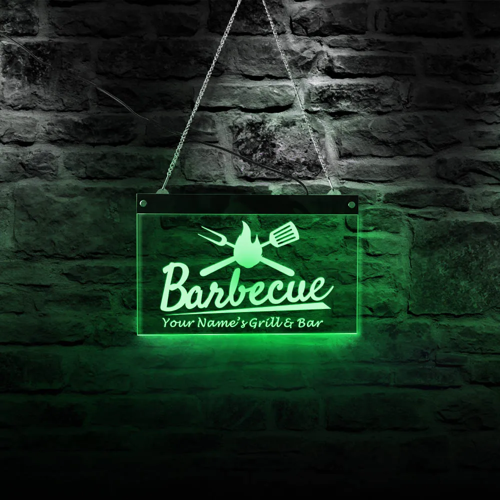 

Custom Your Name Grill Bar Barbecue BBQ LED Lighting Neon Sign Chef Gift Multi-color Hanging Sign Roast Meat Shop Business Sign