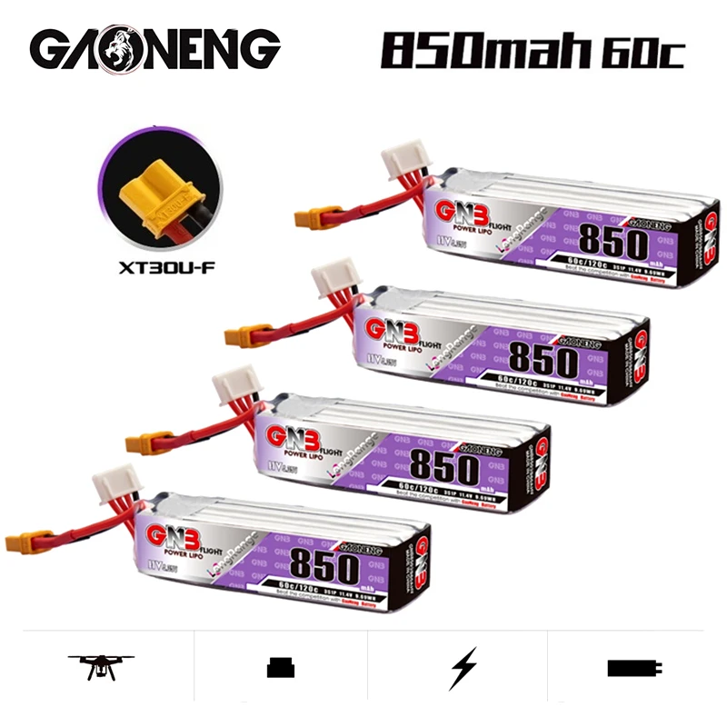 1-10PCS GNB 850mAh 3S 11.4V 60C/120C HV Lipo Battery With XT30U-F Plug for FPV Racing Drone 4 Axis UAV Quadcopter RC Drone Parts