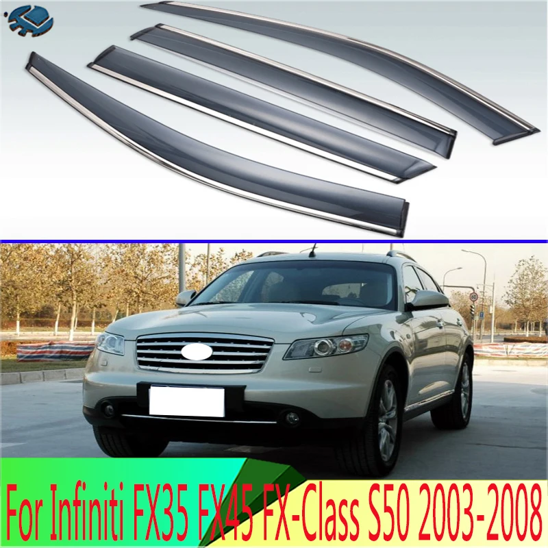 For Infiniti FX35 FX45 FX-Class S50 2003-2008 2004 2005 Plastic Exterior Visor Vent Shades Window Sun Rain Guard Deflector 4pcs