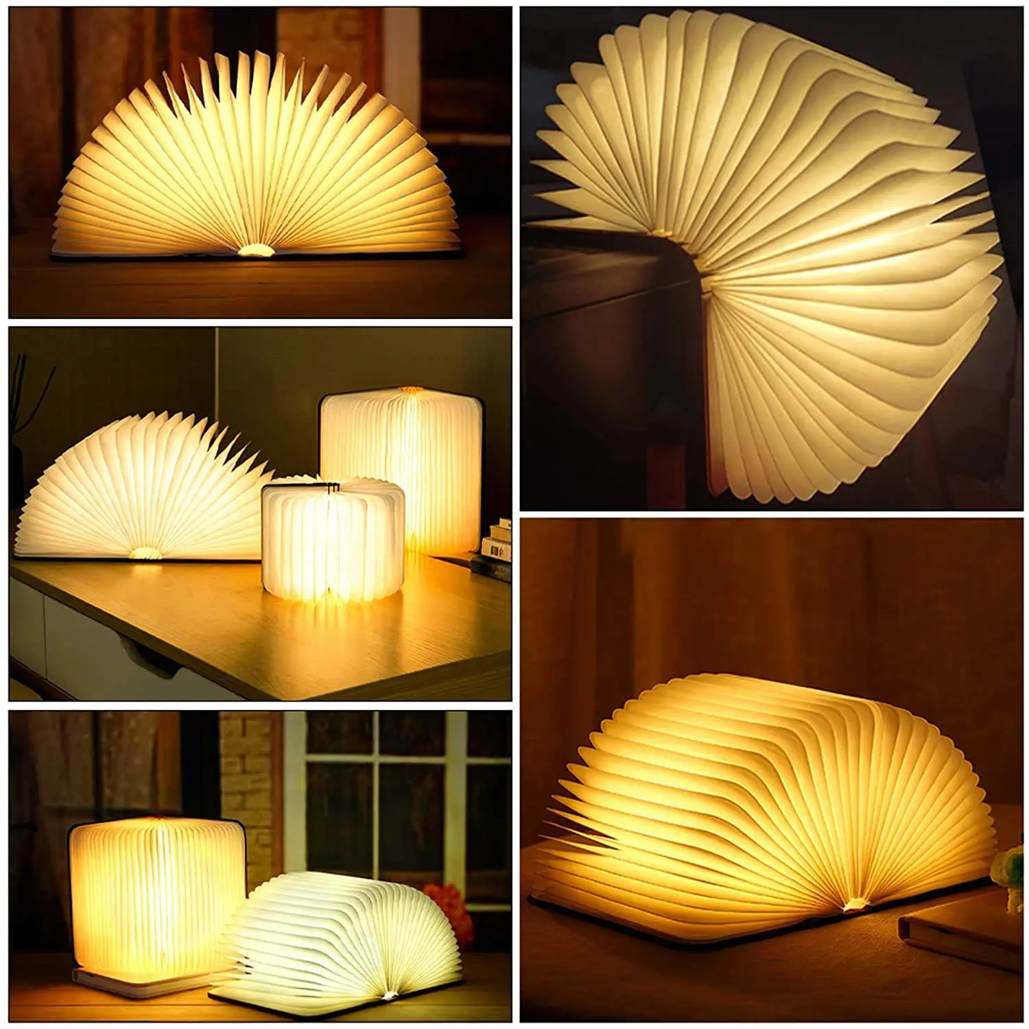 LED Book Night Light Portable 3 Colors 3D Creative Wooden 5V USB Rechargeable LED Paper Lantern Foldable Desk Table Lamp Decor